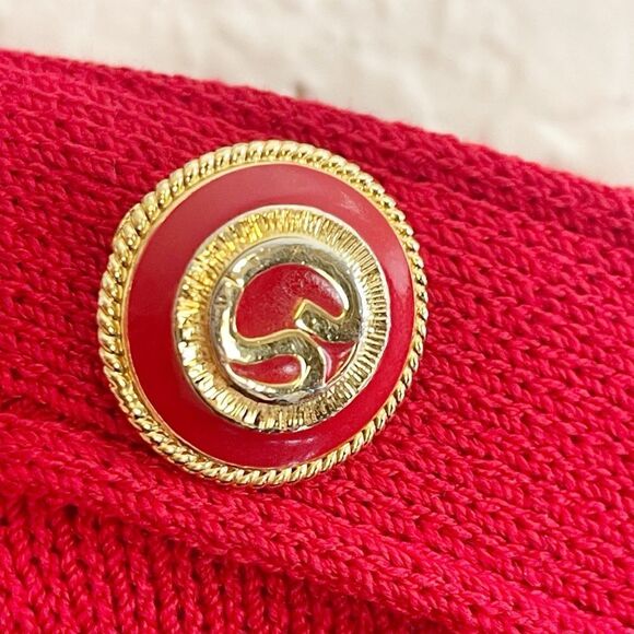 St John Knit Long Jacket cardigan with enameled button design in red. Small - Picture 4 of 5